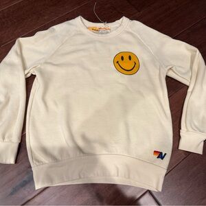 Aviator Nation Smiley 2 Crew Sweatshirt XS Cream Color
